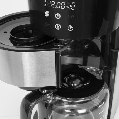 Cafetiera programabila 2 in 1 Caso Germany, Grande Aroma 100, rasnita cafea incorporata, setare grad macinare, rezervor de apa detasabil 1.4 l, oprire automata, timer, control touch, putere 1000 W, negru/argintiu