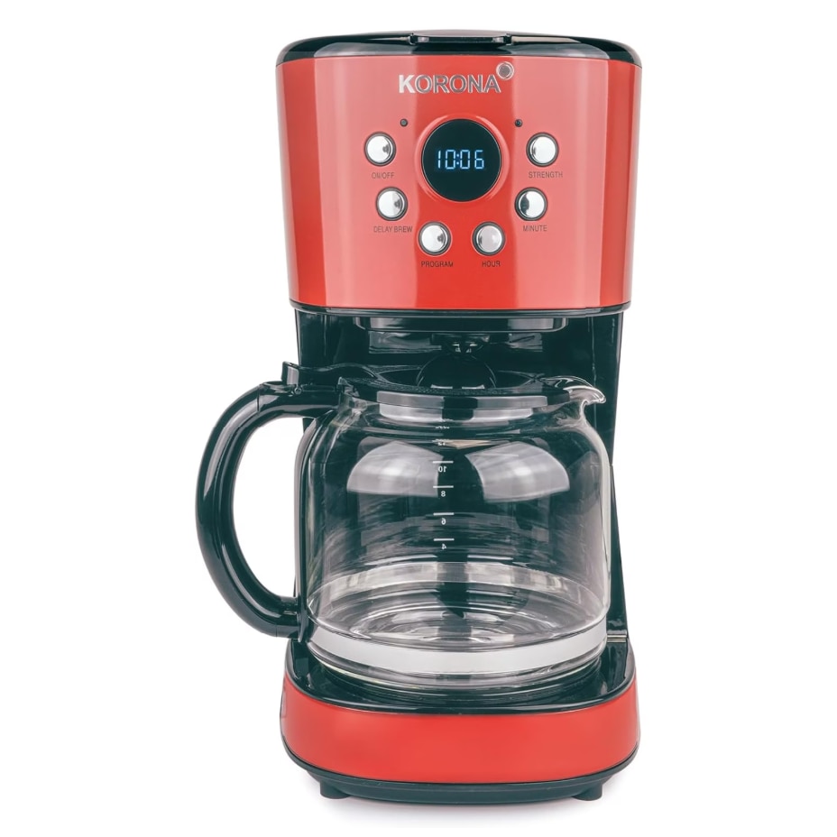 Cafetiera Korona Retro Red, 900 W, 1.5 L, Afisaj LCD, Functie oprire automata, Functie programare