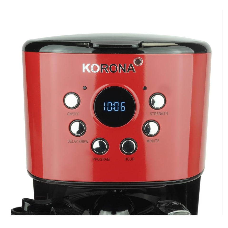 Cafetiera Korona Retro Red, 900 W, 1.5 L, Afisaj LCD, Functie oprire automata, Functie programare