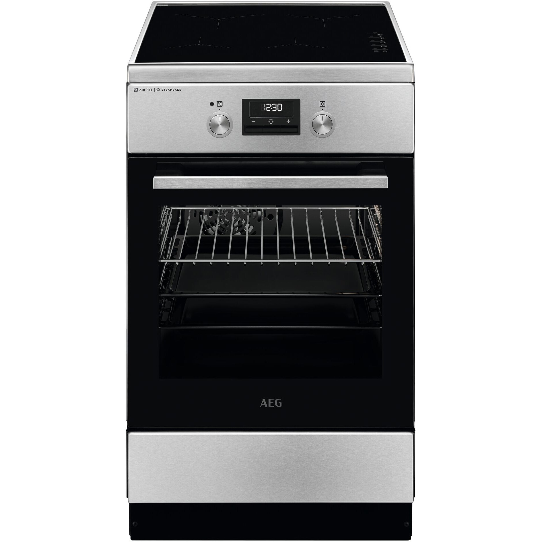 Aragaz AEG CIB56491BM, Electric, Inductie 4 zone de gatit, Booster, SteamBake, AirFry, Timer cu display electronic, Grill, Clasa A, 50 cm, Inox