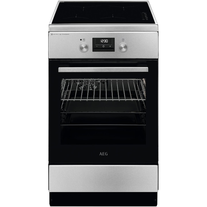 Aragaz AEG CIB56491BM, Electric, Inductie 4 zone de gatit, Booster, SteamBake, AirFry, Timer cu display electronic, Grill, Clasa A, 50 cm, Inox