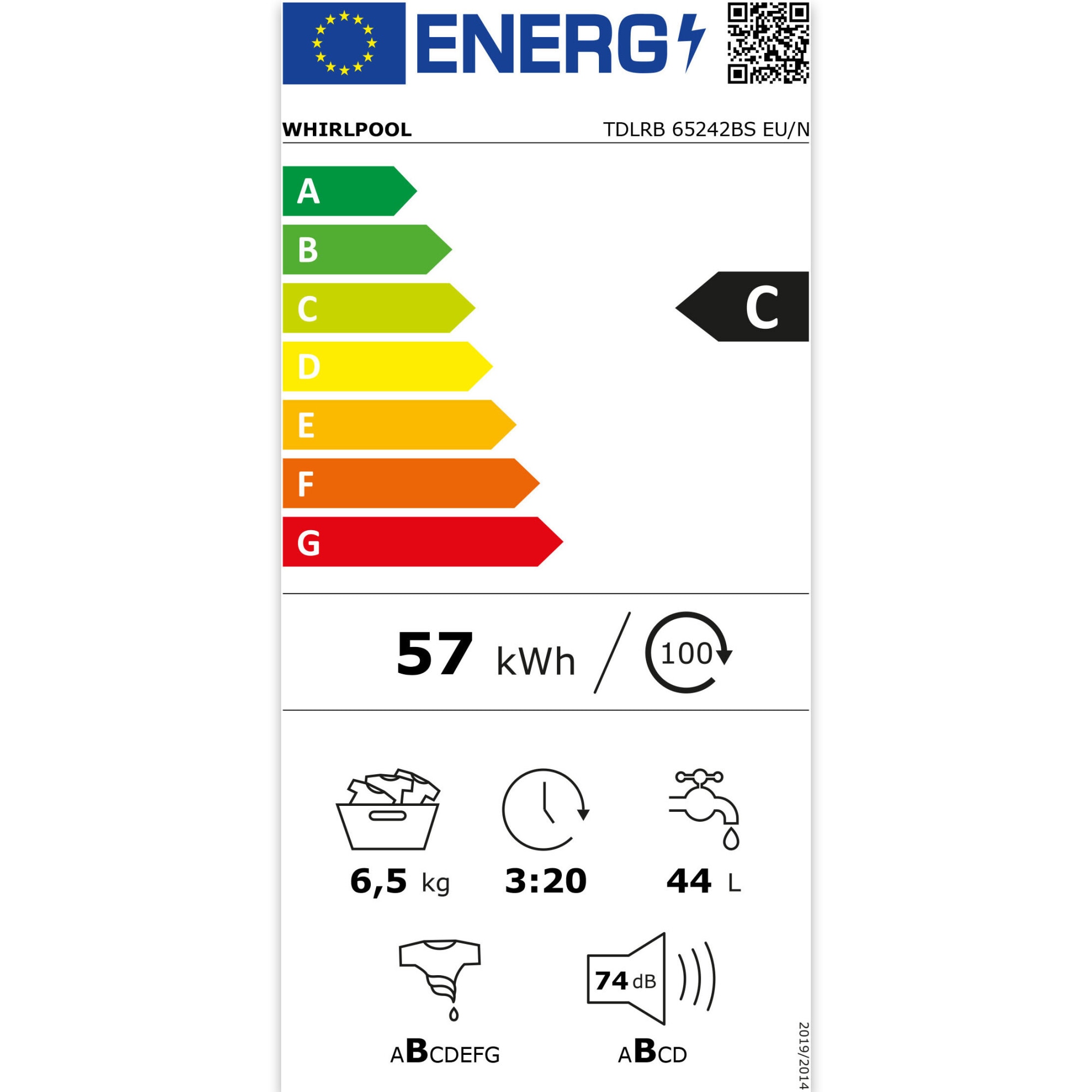 Masina de spalat rufe cu incarcare verticala Whirlpool TDLRB65242BSEUN, 6.5 kg, 1200 RPM, Clasa C, Motor Inverter ZEN, Tehnologia al-6lea Simt, Alb