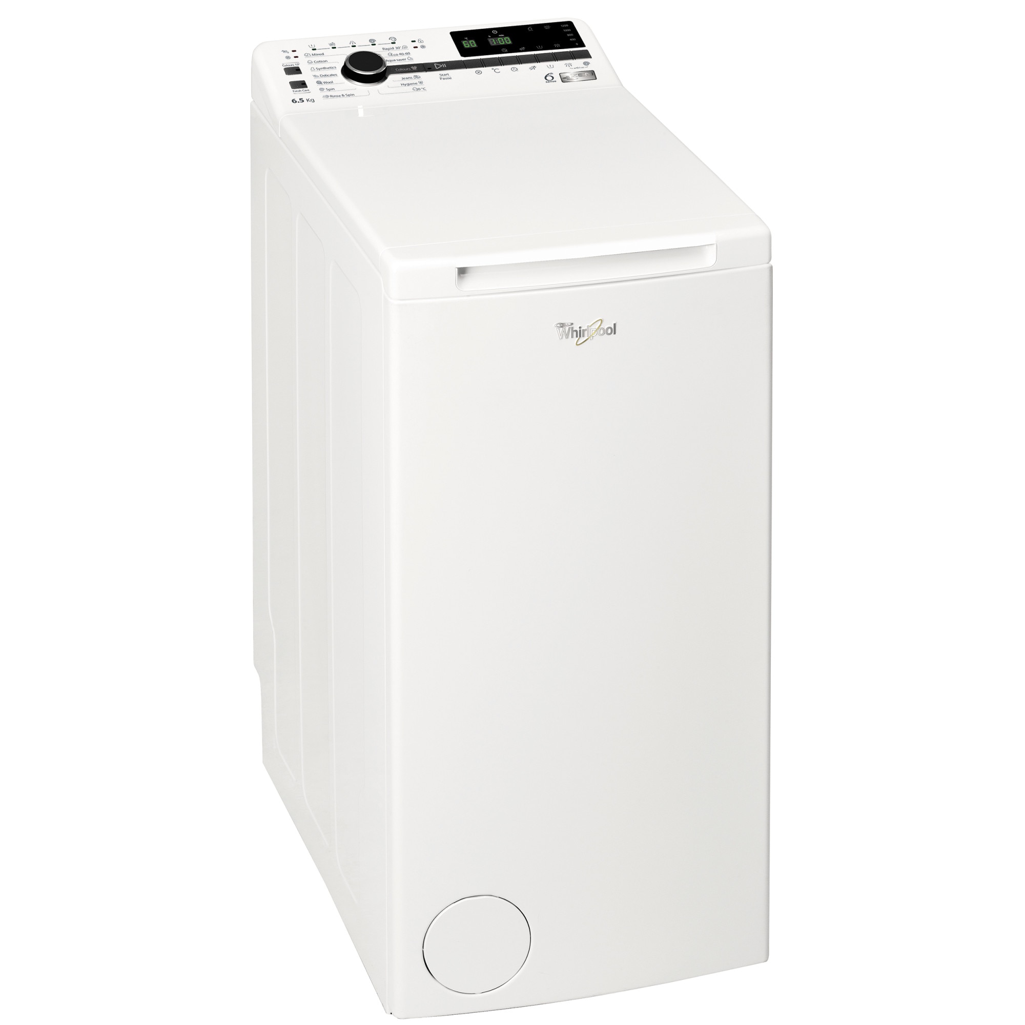 Masina de spalat rufe cu incarcare verticala Whirlpool TDLRB65242BSEUN, 6.5 kg, 1200 RPM, Clasa C, Motor Inverter ZEN, Tehnologia al-6lea Simt, Alb