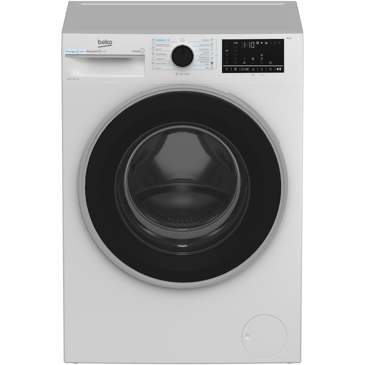 Masina de spalat rufe Beko B3WFU48415WB2ES, 8 kg, 1400 RPM, Clasa A, SteamCure, AddXtra, Motor ProSmart Inverter, AutoClean Detergent Drawer, Alb