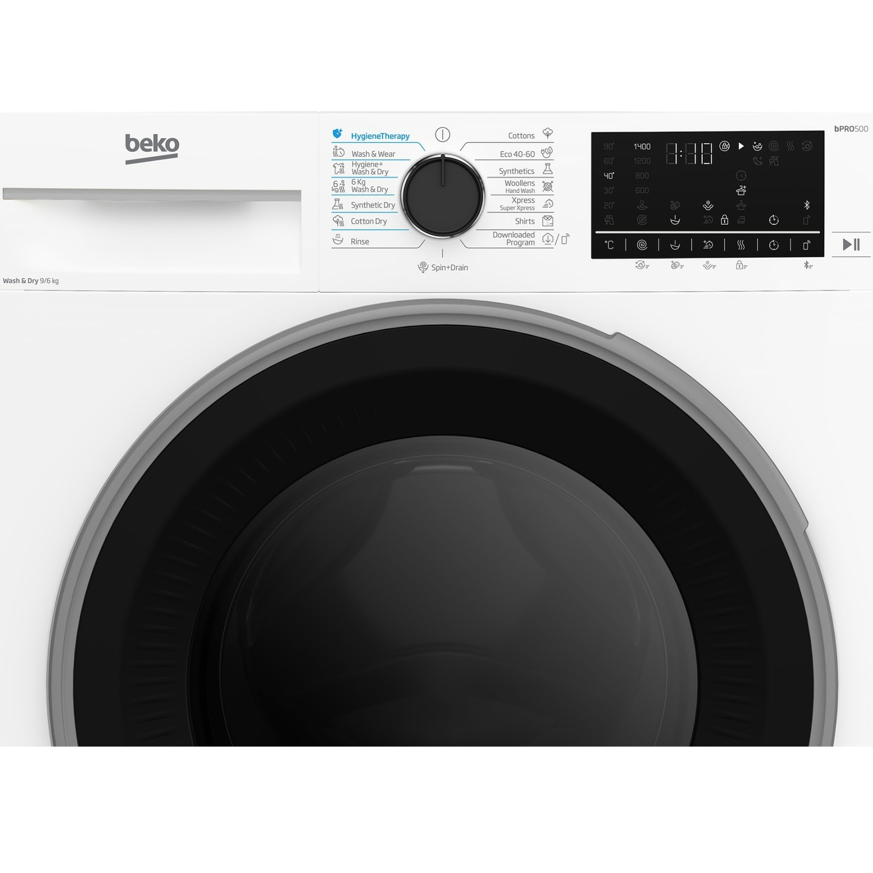 Masina de spalat rufe cu uscator Beko B5DFT59442W, Spalare 9 kg, Uscare 6 kg, 1400 RPM, Clasa A, HygieneTherapy, SteamCure, HomeWhiz, ProSmart Inverter Motor, AddXtra, Alb