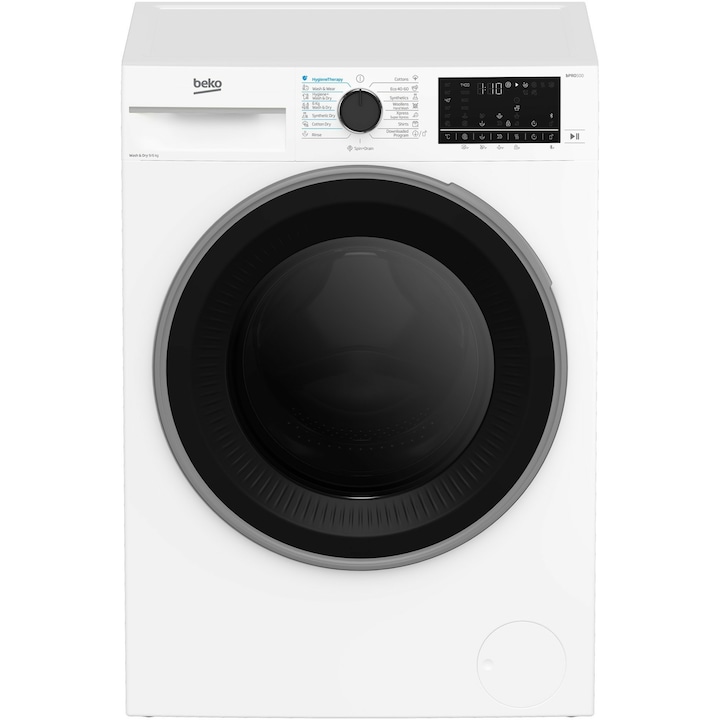 Masina de spalat rufe cu uscator Beko B5DFT59442W, Spalare 9 kg, Uscare 6 kg, 1400 RPM, Clasa A, HygieneTherapy, SteamCure, HomeWhiz, ProSmart Inverter Motor, AddXtra, Alb
