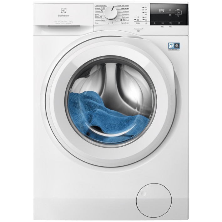 Masina de spalat rufe cu uscator Electrolux Ecoline EW7W2481E, 8 kg spalare, 5 kg uscare, 1400 RPM, LCD, Clase A, Motor Inverter, SteamCare+Sensicare, TimeManager, Alb