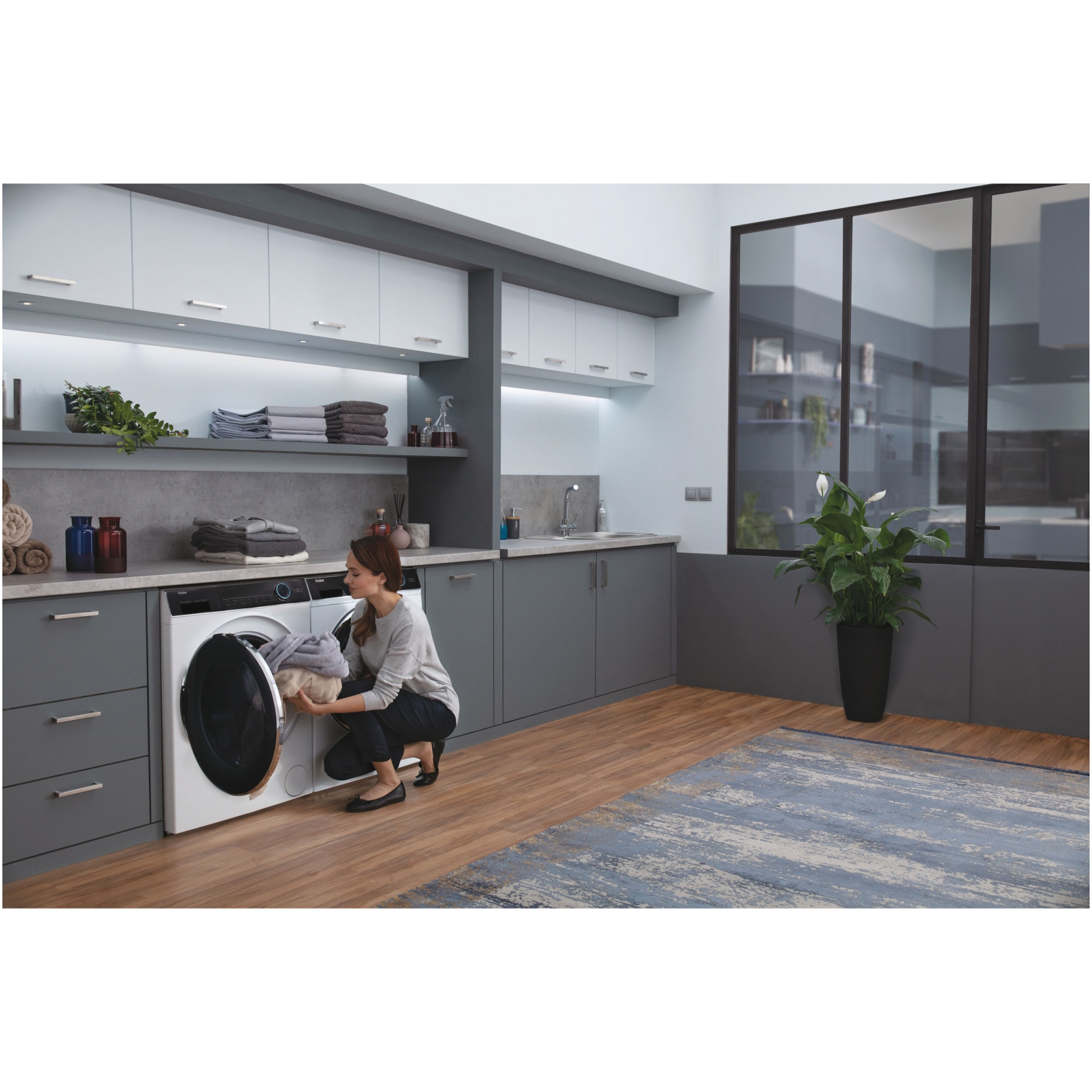 Masina de spalat rufe Haier HW80-B14979-S, 8 kg, 1400 rpm, Clasa A, Motor Direct Motion, Refresh, ABT, Steam, Dual Spray, Pillow Drum, iTime, Smart Detecting, Alb