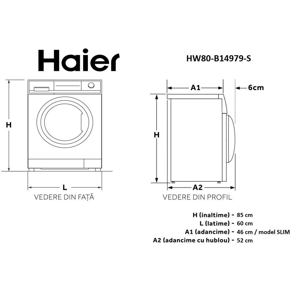 Masina de spalat rufe Haier HW80-B14979-S, 8 kg, 1400 rpm, Clasa A, Motor Direct Motion, Refresh, ABT, Steam, Dual Spray, Pillow Drum, iTime, Smart Detecting, Alb