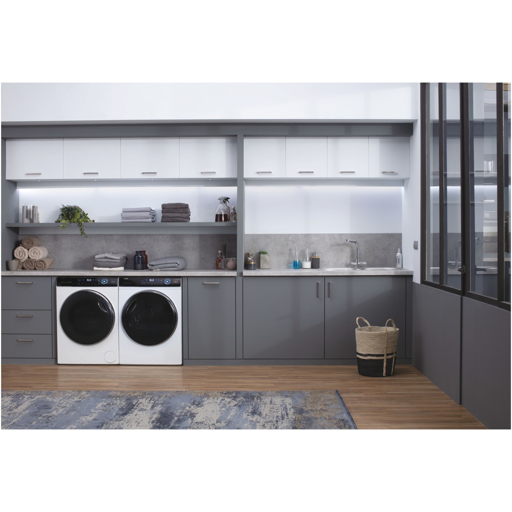 Masina de spalat rufe Haier HW80-B14979-S, 8 kg, 1400 rpm, Clasa A, Motor Direct Motion, Refresh, ABT, Steam, Dual Spray, Pillow Drum, iTime, Smart Detecting, Alb