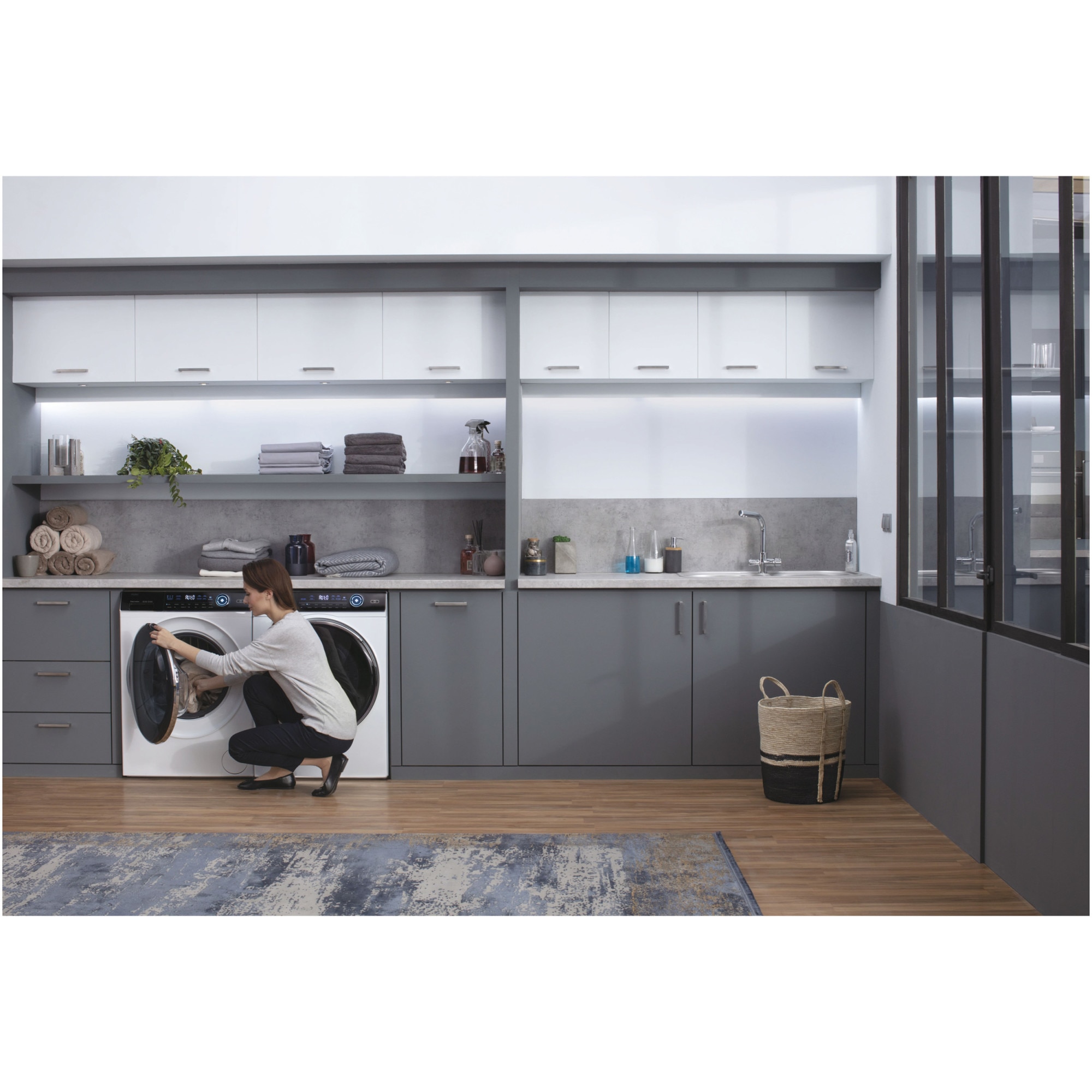 Masina de spalat rufe Haier HW80-B14979-S, 8 kg, 1400 rpm, Clasa A, Motor Direct Motion, Refresh, ABT, Steam, Dual Spray, Pillow Drum, iTime, Smart Detecting, Alb