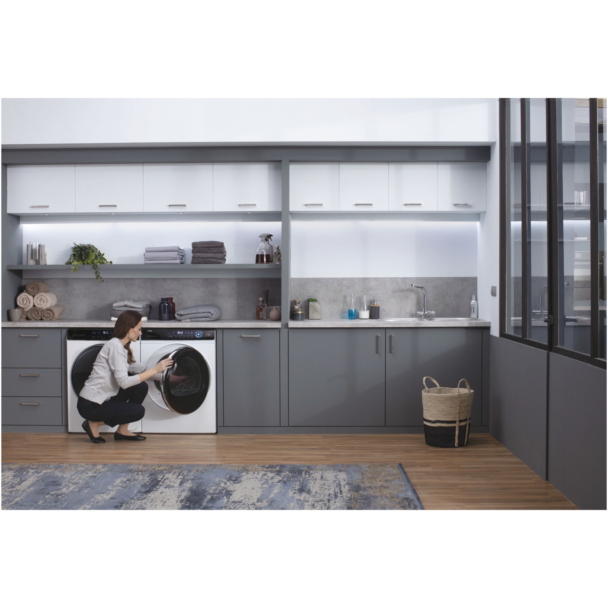 Masina de spalat rufe Haier HW80-B14979-S, 8 kg, 1400 rpm, Clasa A, Motor Direct Motion, Refresh, ABT, Steam, Dual Spray, Pillow Drum, iTime, Smart Detecting, Alb
