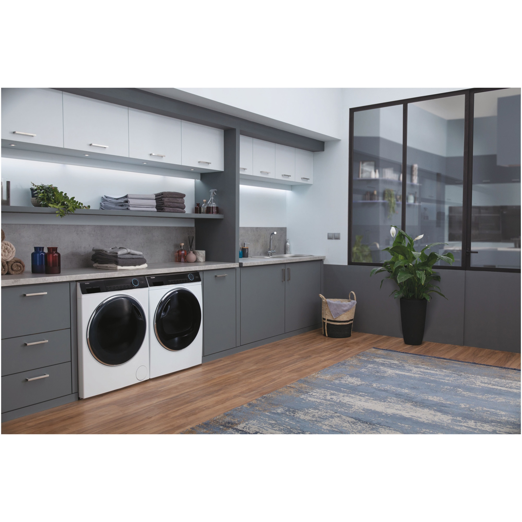 Masina de spalat rufe Haier HW80-B14979-S, 8 kg, 1400 rpm, Clasa A, Motor Direct Motion, Refresh, ABT, Steam, Dual Spray, Pillow Drum, iTime, Smart Detecting, Alb