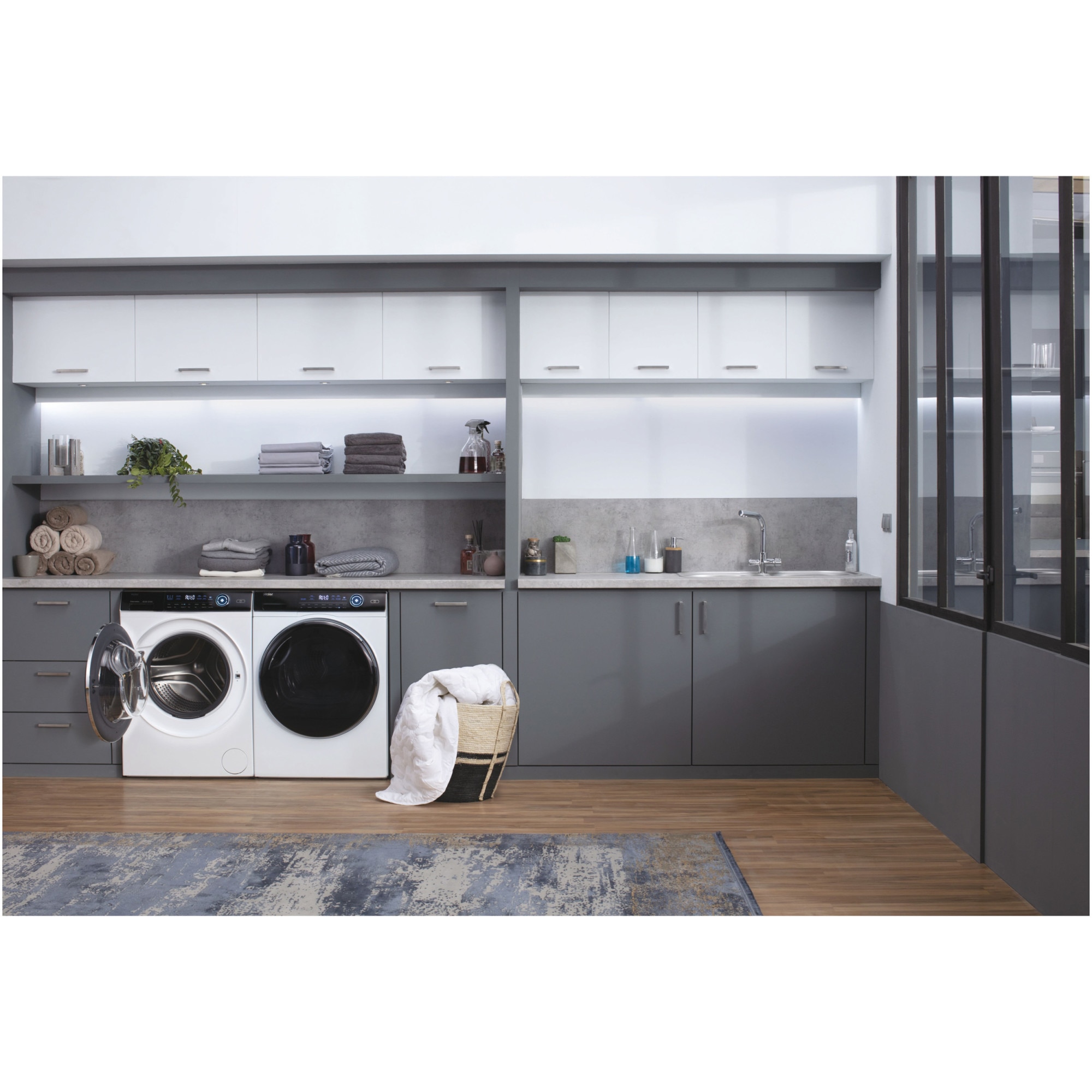 Masina de spalat rufe Haier HW80-B14979-S, 8 kg, 1400 rpm, Clasa A, Motor Direct Motion, Refresh, ABT, Steam, Dual Spray, Pillow Drum, iTime, Smart Detecting, Alb