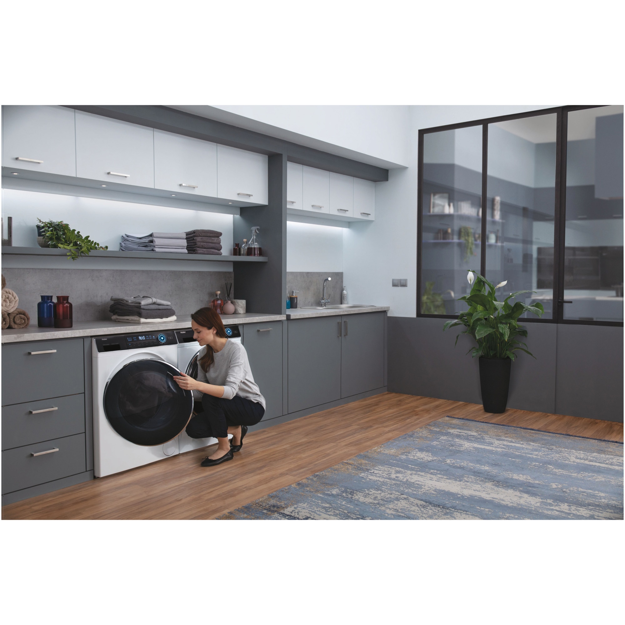 Masina de spalat rufe Haier HW80-B14979-S, 8 kg, 1400 rpm, Clasa A, Motor Direct Motion, Refresh, ABT, Steam, Dual Spray, Pillow Drum, iTime, Smart Detecting, Alb
