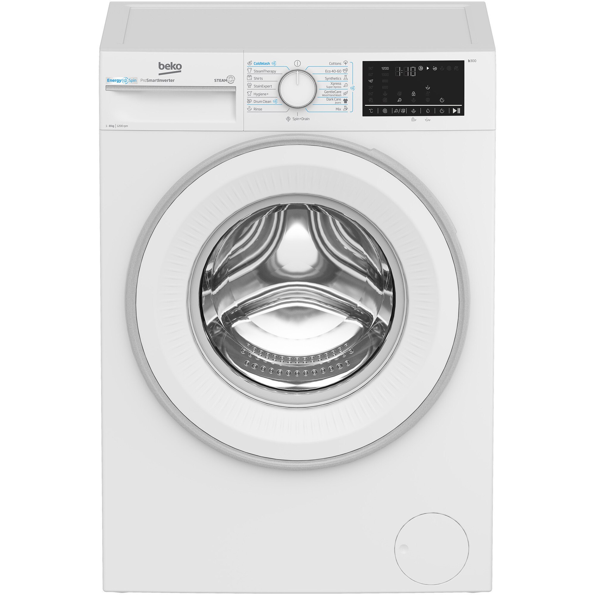 Masina de spalat rufe Beko B3WFU48215WWES, 8 kg, 1200 RPM, Clasa A, SteamCure, AddXtra, Motor ProSmart Inverter, AutoClean Detergent Drawer, Silent Tech, Alb