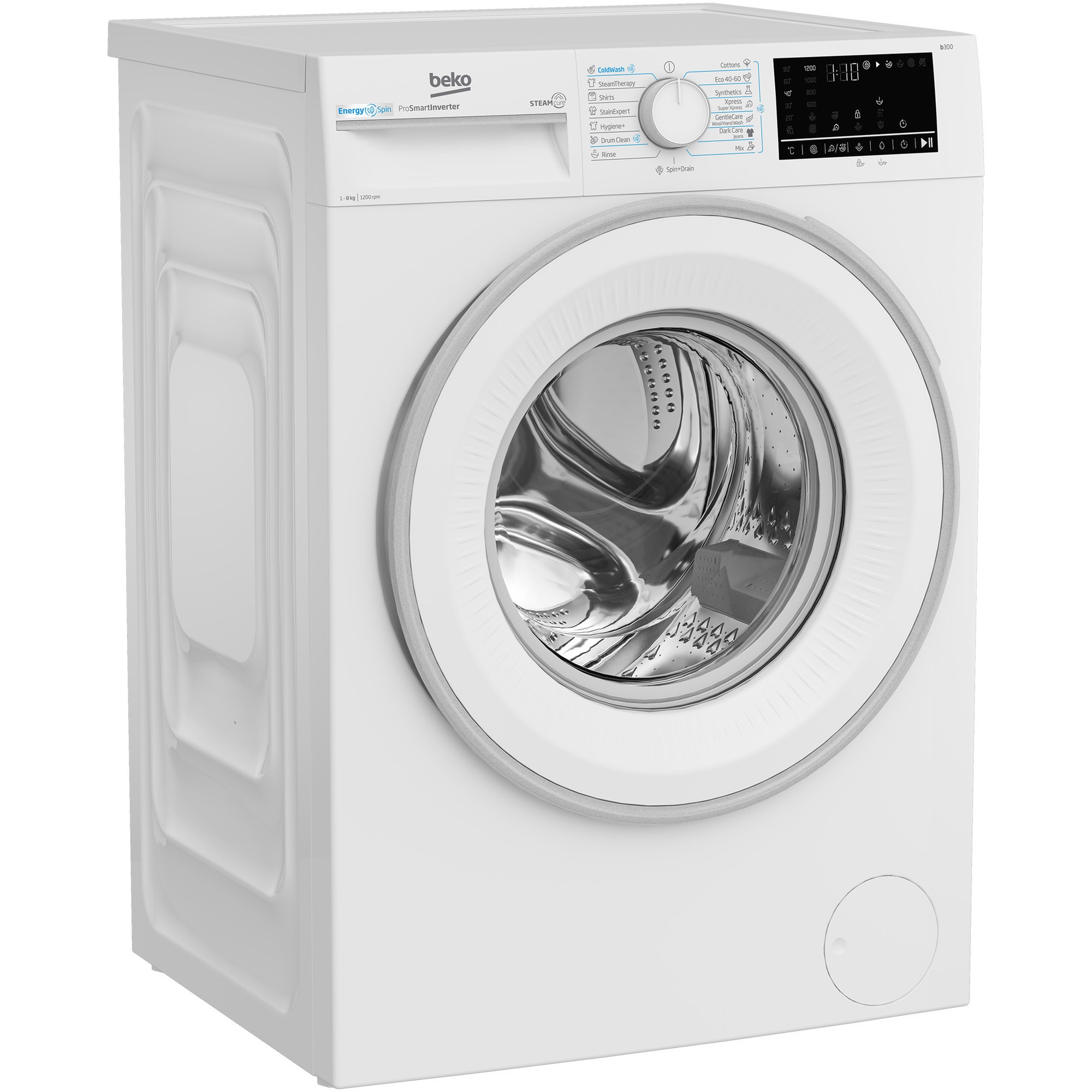Masina de spalat rufe Beko B3WFU48215WWES, 8 kg, 1200 RPM, Clasa A, SteamCure, AddXtra, Motor ProSmart Inverter, AutoClean Detergent Drawer, Silent Tech, Alb