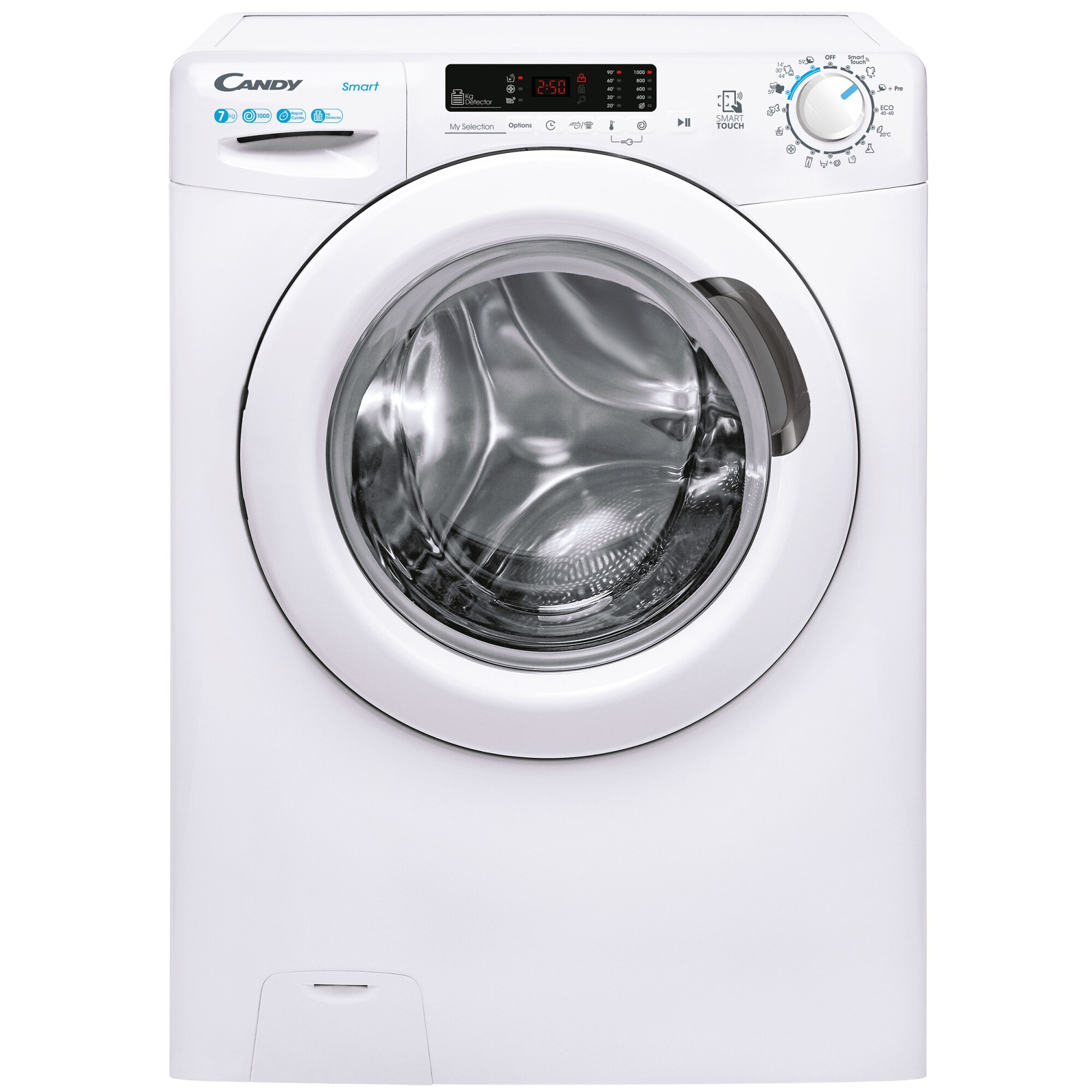 Masina de spalat rufe Candy Smart CS4 1072/1-S, SLIM, 7 kg, 1000 rpm, Clasa D, Easy Iron, Kg Detector, Alb