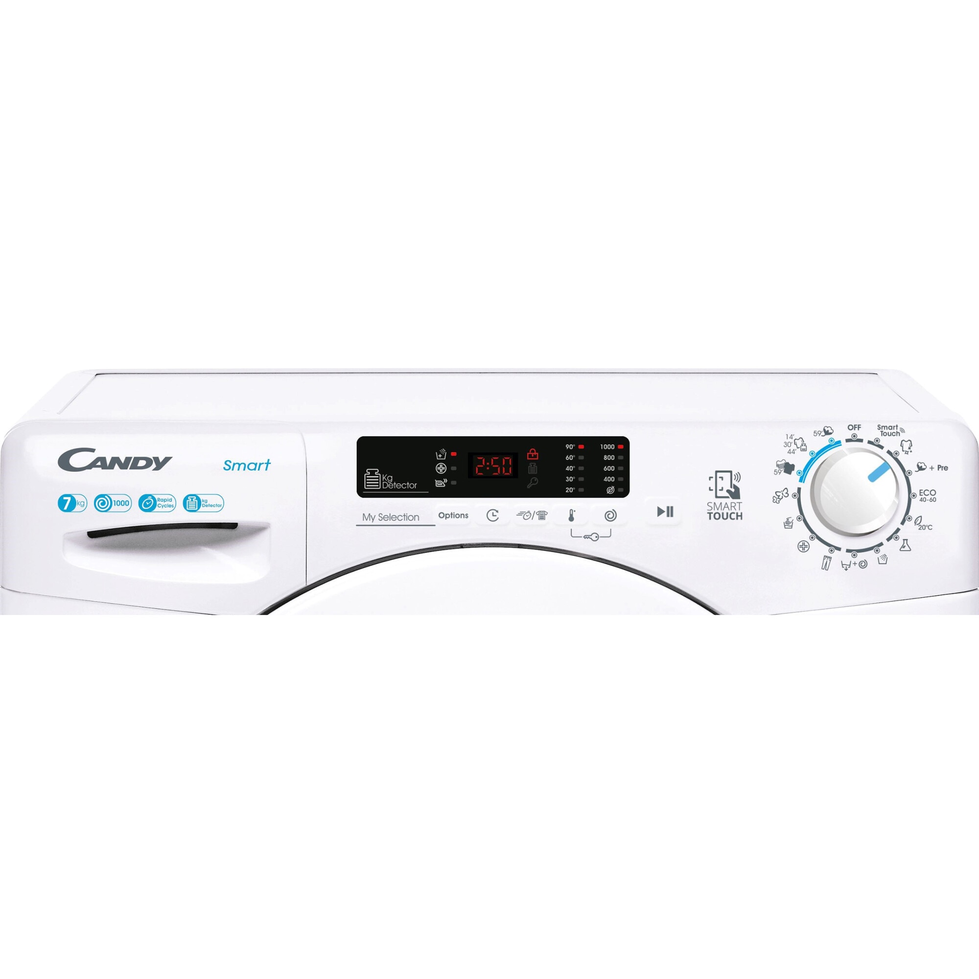 Masina de spalat rufe Candy Smart CS4 1072/1-S, SLIM, 7 kg, 1000 rpm, Clasa D, Easy Iron, Kg Detector, Alb