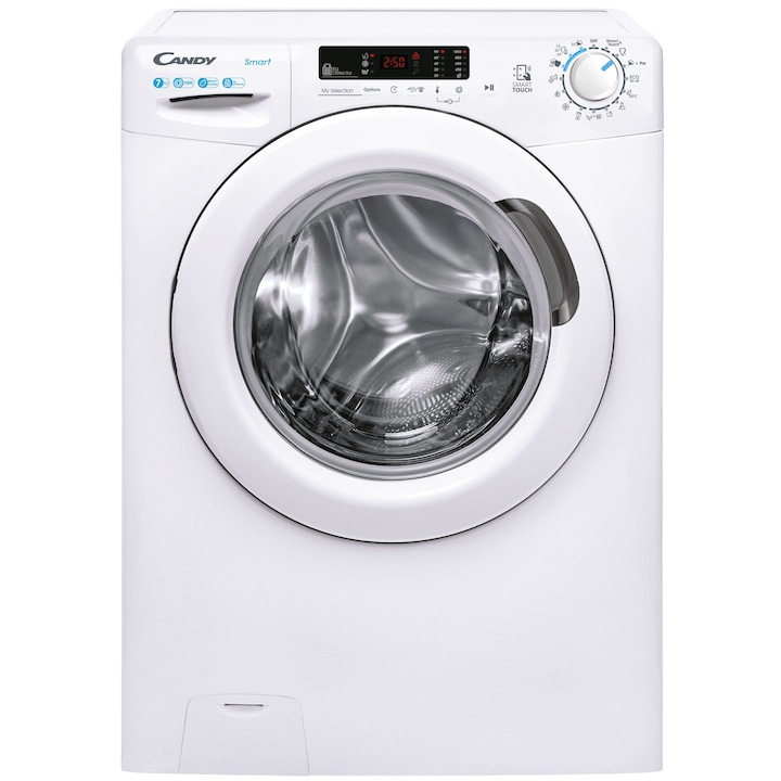 Masina de spalat rufe Candy Smart CS4 1072/1-S, SLIM, 7 kg, 1000 rpm, Clasa D, Easy Iron, Kg Detector, Alb
