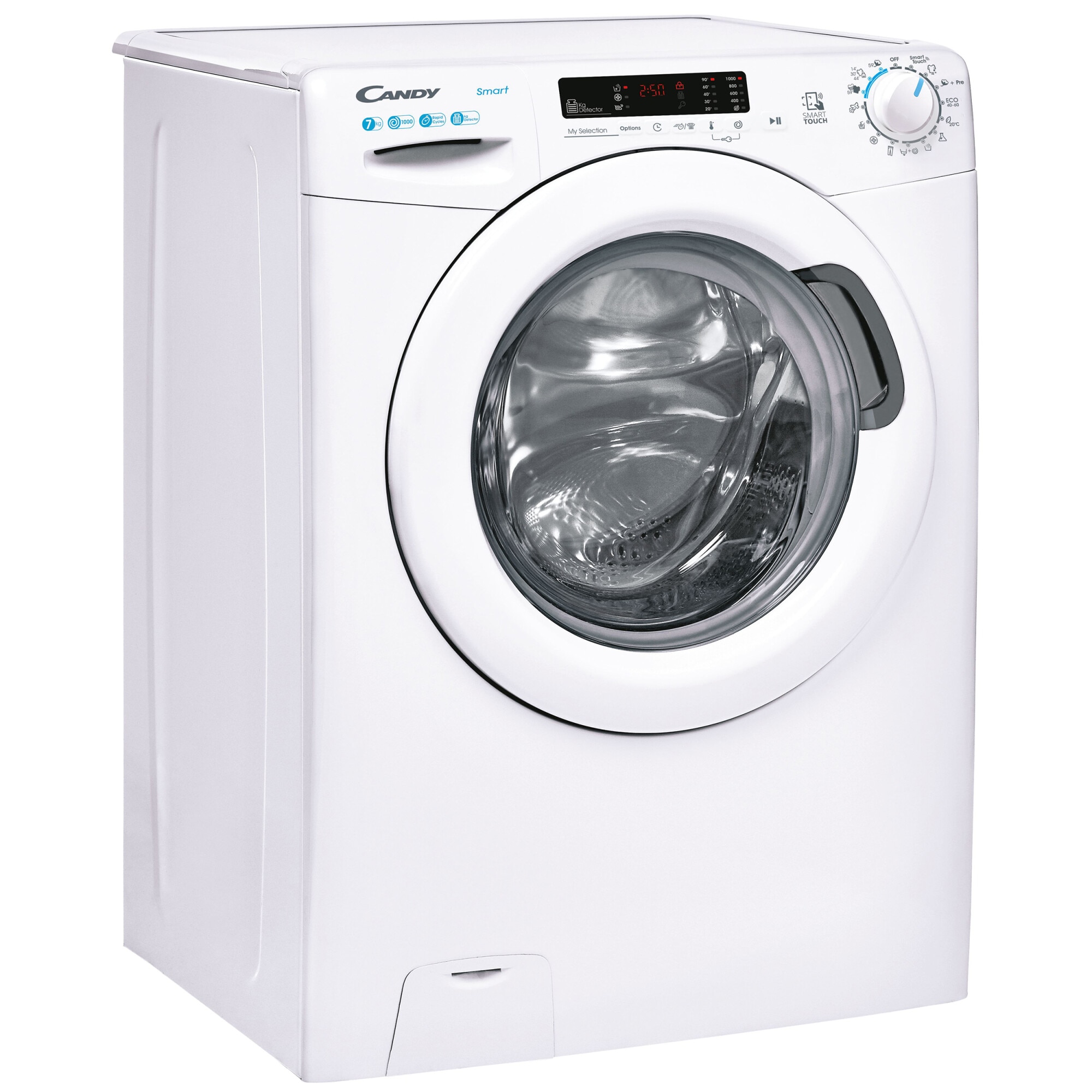 Masina de spalat rufe Candy Smart CS4 1072/1-S, SLIM, 7 kg, 1000 rpm, Clasa D, Easy Iron, Kg Detector, Alb