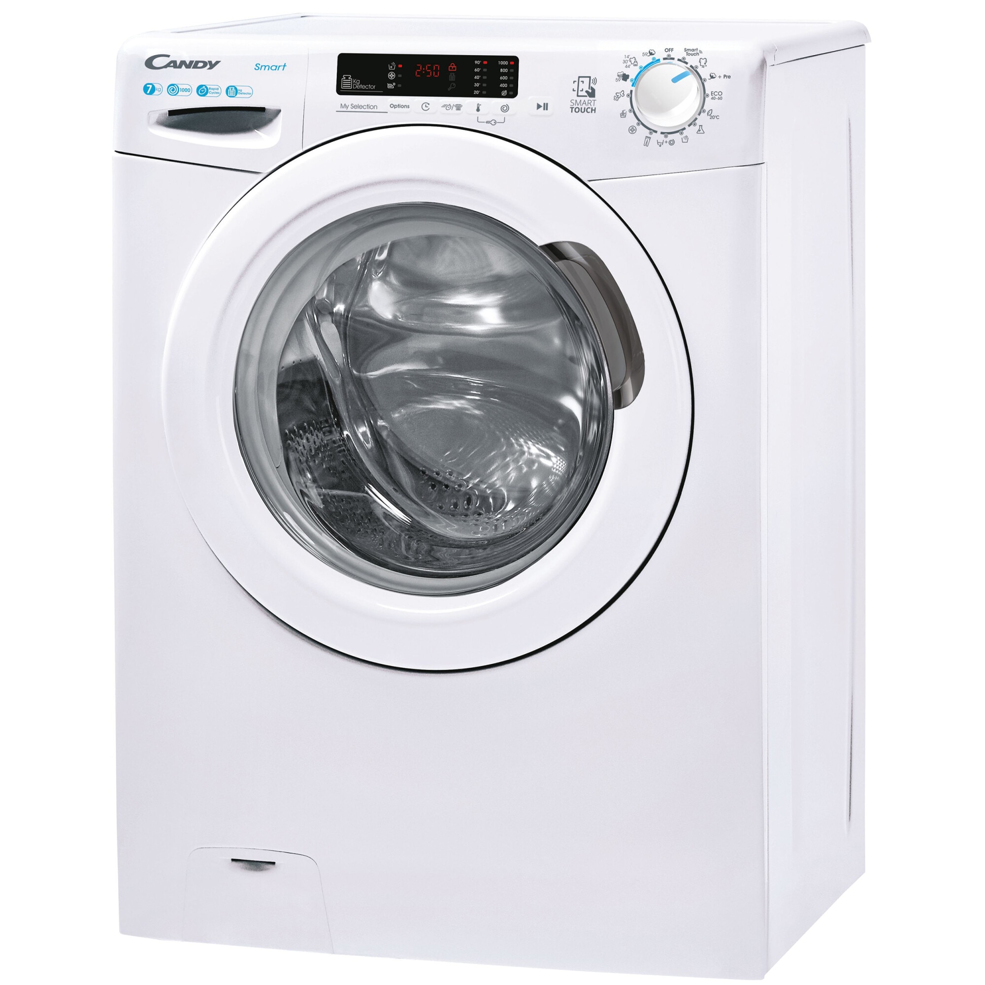 Masina de spalat rufe Candy Smart CS4 1072/1-S, SLIM, 7 kg, 1000 rpm, Clasa D, Easy Iron, Kg Detector, Alb