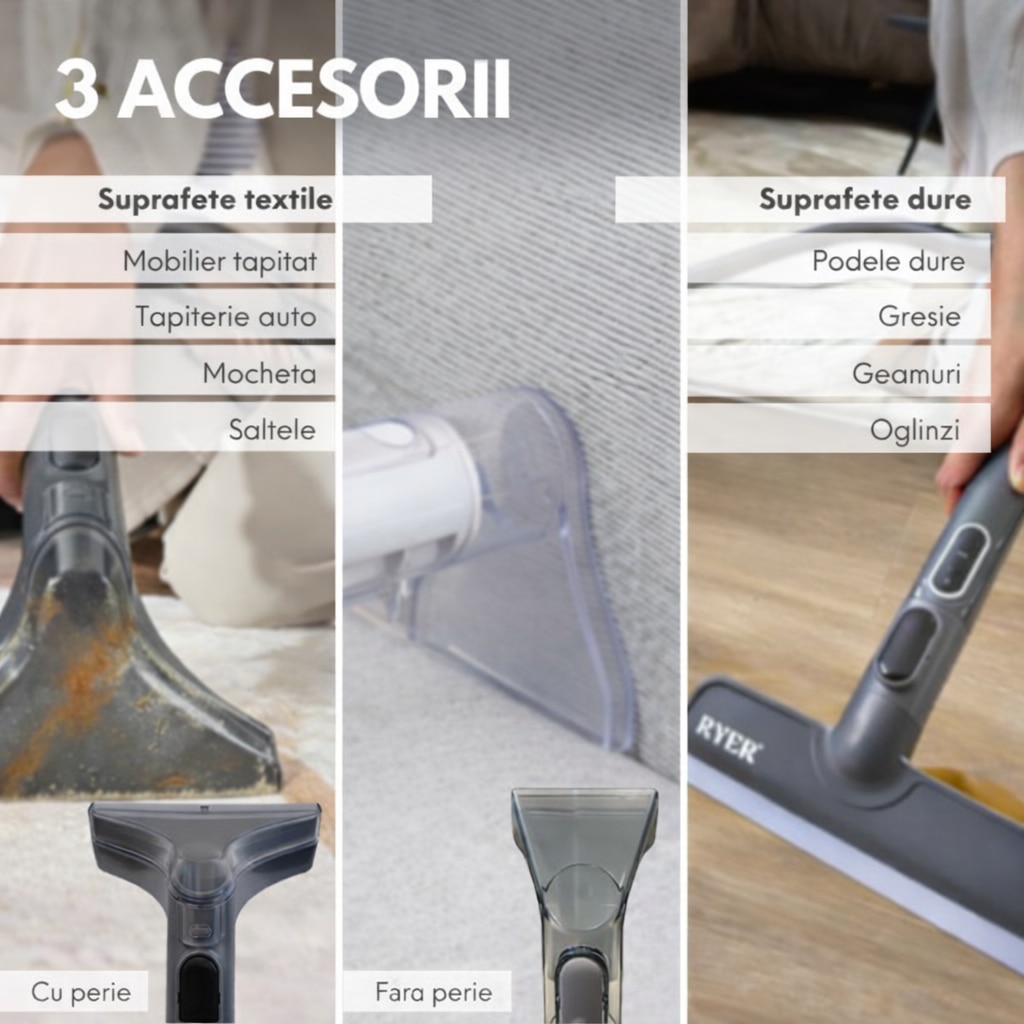 Aspirator profesional cu spalare Ryer Carpet Cleaner PLUS Injectie-Extractie, Curatator de pete textile, covoare, tapiterii, geamuri, podele