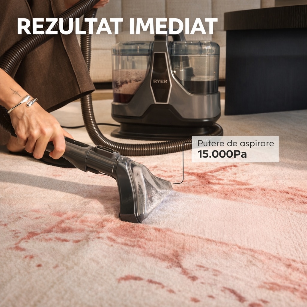 Aspirator profesional cu spalare Ryer Carpet Cleaner PLUS Injectie-Extractie, Curatator de pete textile, covoare, tapiterii, geamuri, podele