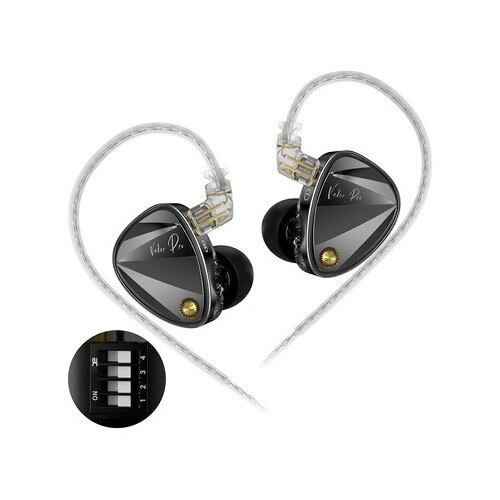 Casti KZ Vader Pro, HiFi echilibrare, 6 drivere dinamice, monitor, 4 niveluri de reglare, versiune de bas imbunatatita, Microfon HD, negru