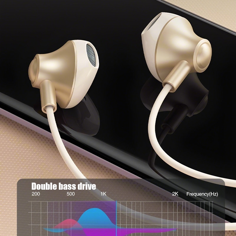 Casti cu fir, USB-C, design ergonomic, auriu, lungime 1.2m