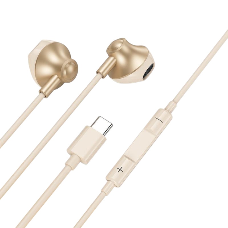 Casti cu fir, USB-C, design ergonomic, auriu, lungime 1.2m