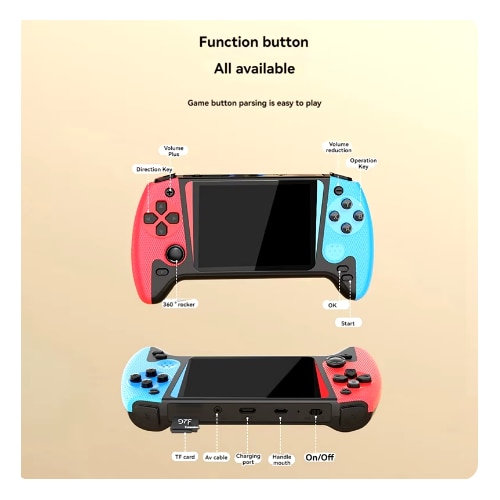Consola de Jocuri Portabila - 500 Jocuri Clasice, Conectare la Televizor prin Cablu AV, Ecran Color HD, Baterie de Lunga Durata, Reincarcabila USB - Multicolor