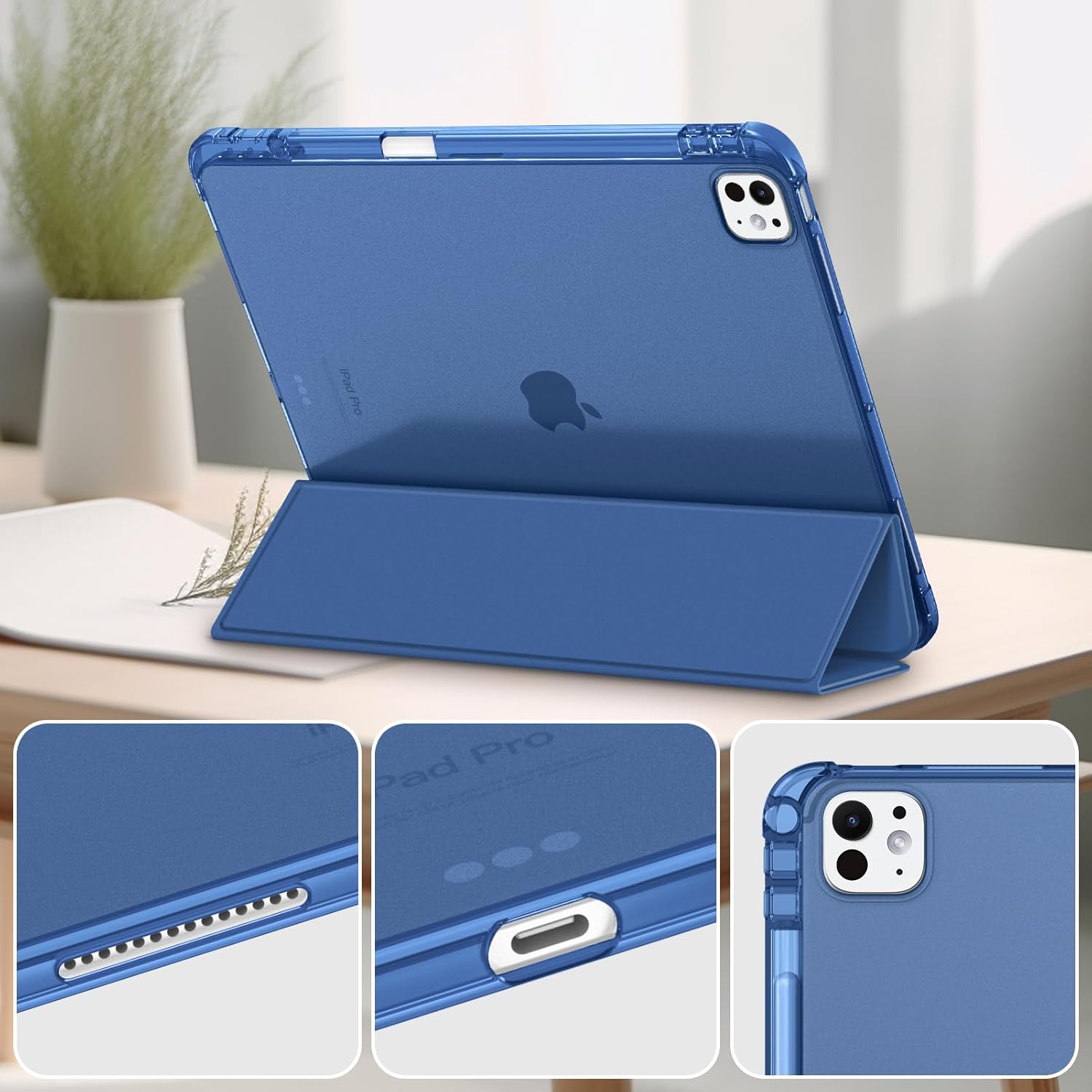 Husă tip carte OSIRION pentru iPad Pro 11 inch, suport magnetic, Auto Sleep/Wake, albastră închis
