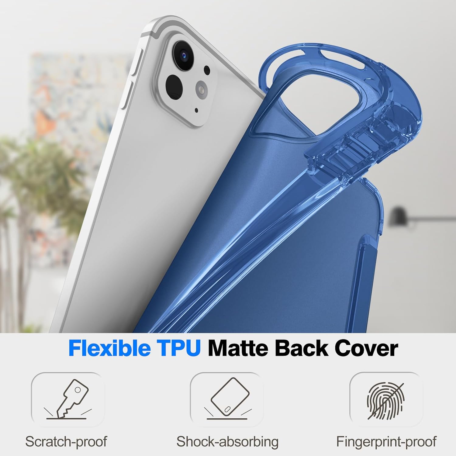 Husă tip carte OSIRION pentru iPad Pro 11 inch, suport magnetic, Auto Sleep/Wake, albastră închis