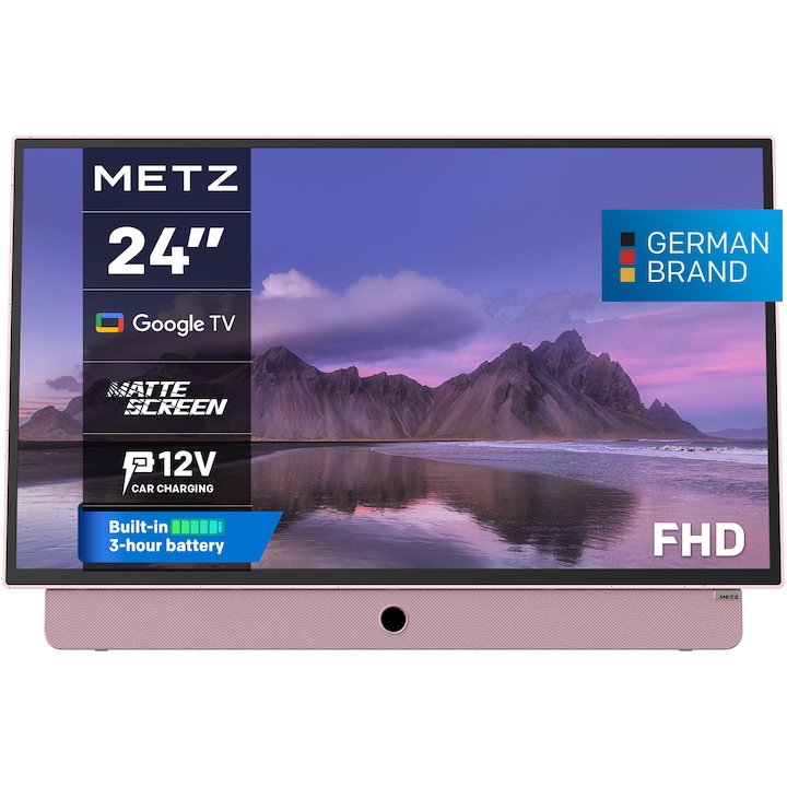 Televizor portabil METZ LED 24MPE7300Z, 60 cm, Smart Google TV, adaptor alimentare 12V, Full HD, Clasa E (Model 2025)