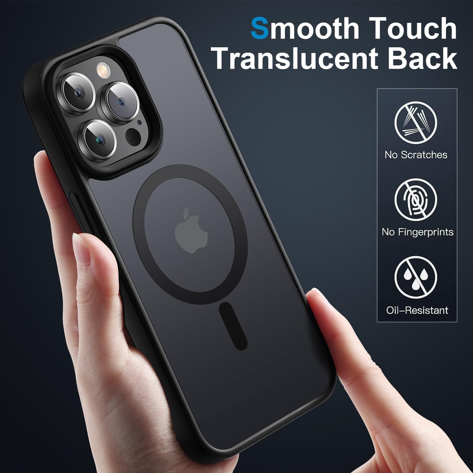 Husa pentru iPhone 15 Pro Max, SINBINTA, Cu carpa de curatare, Atractie magnetica, Cu incarcare Magsafe, Rezistent la petele de ulei, Subtire anti-alunecare, Durabil, TPU/Policarbonat, Negru