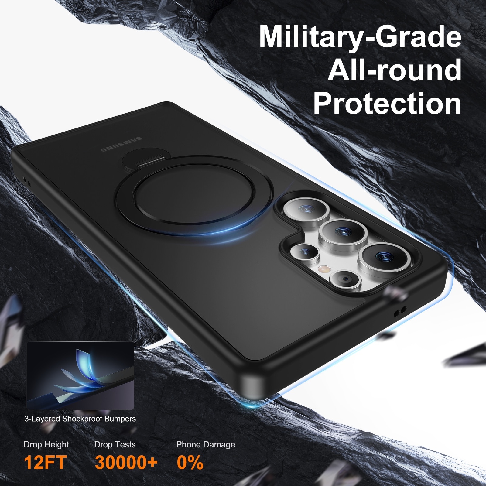 Husa pentru Samsung Galaxy S25 Ultra, Magnetic MagSafe, Suport Rotativ Magnetic 360 Negru