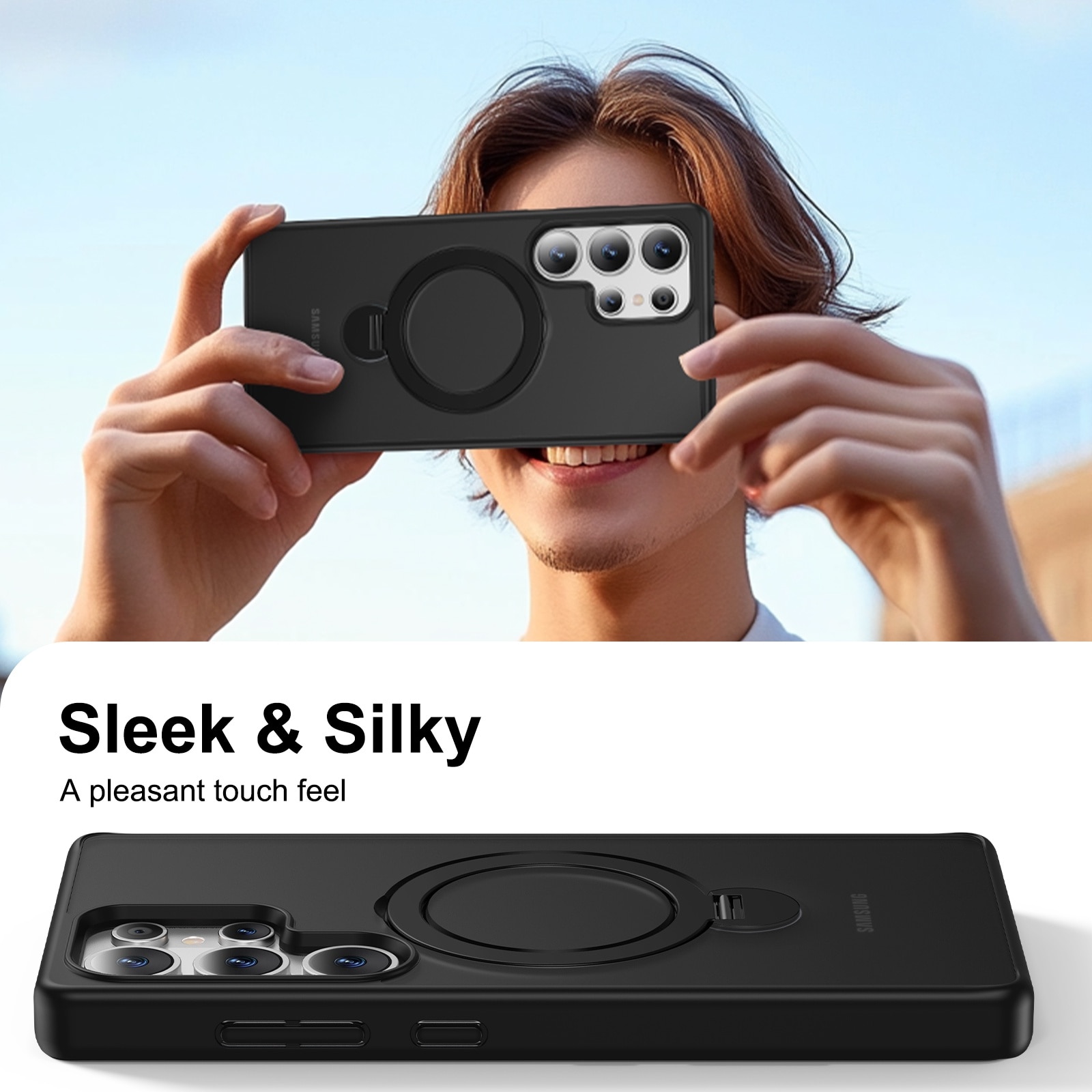 Husa pentru Samsung Galaxy S25 Ultra, Magnetic MagSafe, Suport Rotativ Magnetic 360 Negru