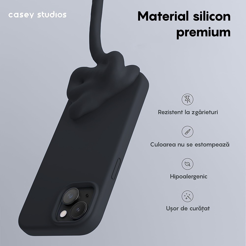Husa CASEY STUDIOS™ compatibila cu iPhone 13, Soft Silicone Premium, Midnight Blue, Microfibra in Interior, de Protectie, Ultra Slim, pentru Incarcare Wireless, Margini Ridicate de Protectia Ecranului si a Camerelor