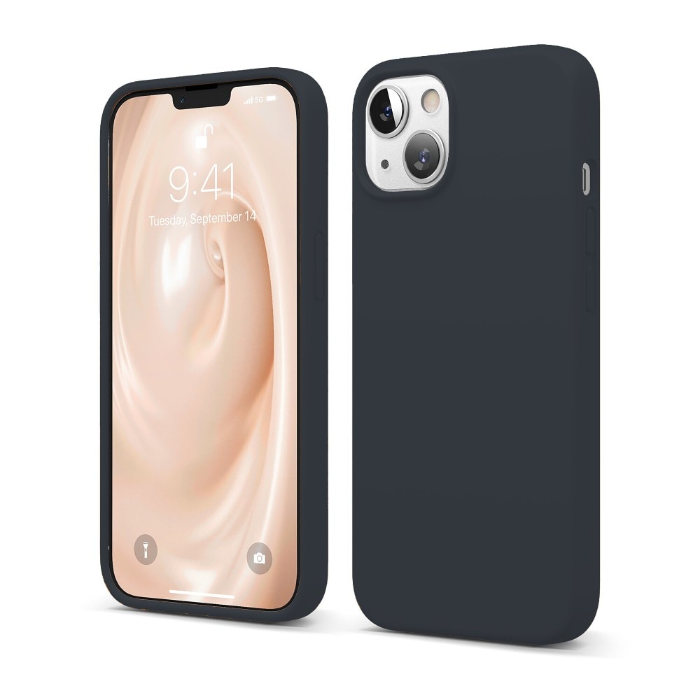 Husa CASEY STUDIOS™ compatibila cu iPhone 13, Soft Silicone Premium, Midnight Blue, Microfibra in Interior, de Protectie, Ultra Slim, pentru Incarcare Wireless, Margini Ridicate de Protectia Ecranului si a Camerelor