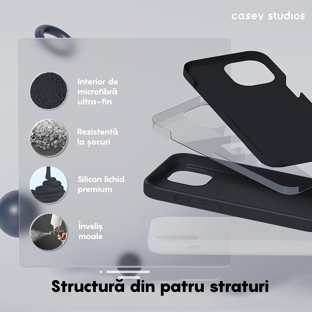 Husa CASEY STUDIOS™ compatibila cu iPhone 13, Soft Silicone Premium, Midnight Blue, Microfibra in Interior, de Protectie, Ultra Slim, pentru Incarcare Wireless, Margini Ridicate de Protectia Ecranului si a Camerelor