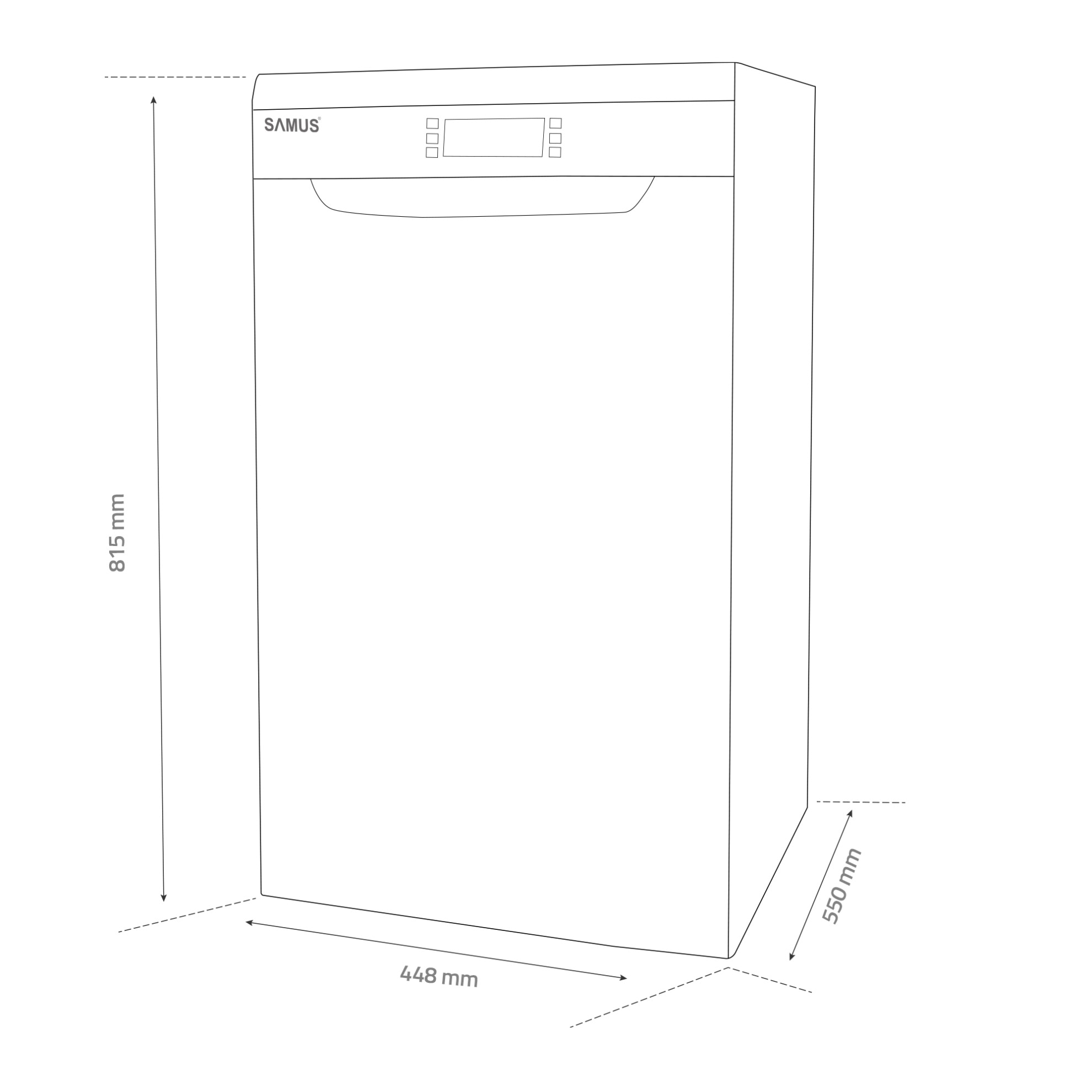 Masina de spalat vase Samus SDW410.8, 10 seturi, Latime 45 cm, 8 Programe, Clasa energetica E, Afisaj electronic, Alb