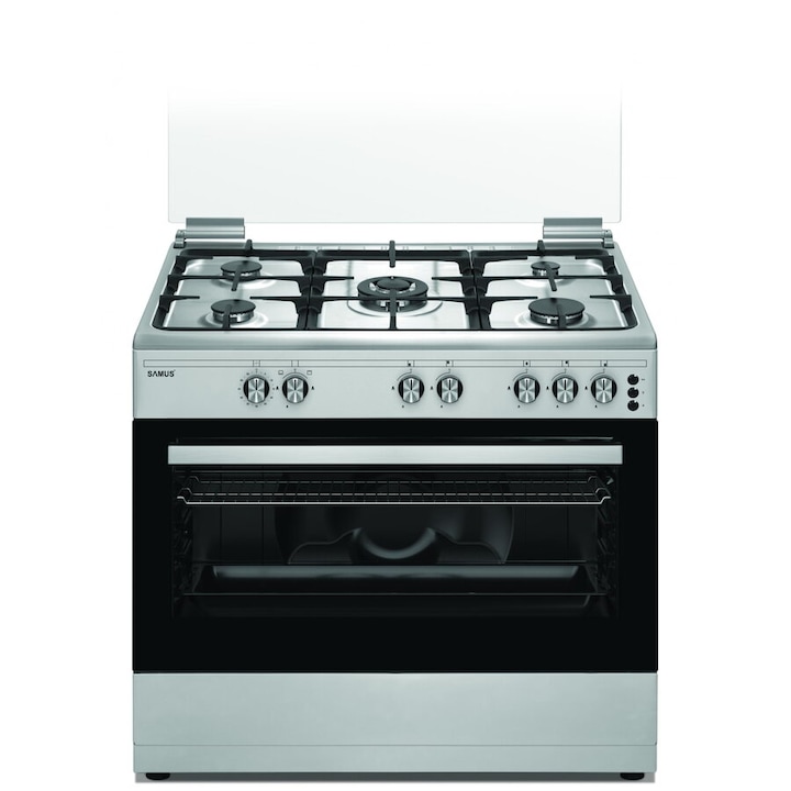 Aragaz Samus SM950AGRXS, 90x60 cm, 5 arzatoare, WOK, aprindere electrica