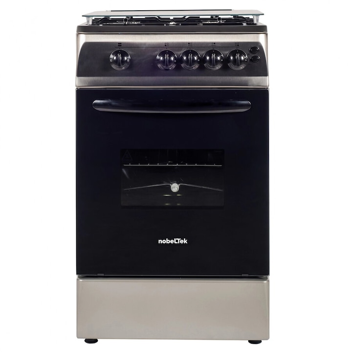 Aragaz NobelTek NLT 5603IX/G1, Gaz, Grill, Rotisor, Aprindere electrica, Iluminare cuptor, 50 x 60 cm, Silver
