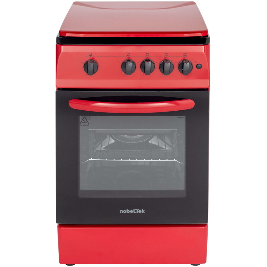Aragaz NobelTek NLT 5602R/G1, Gaz, 4 arzatoare, Dispozitiv siguranta plita si cuptor, Aprindere electrica, 50 x 60 cm, Rosu