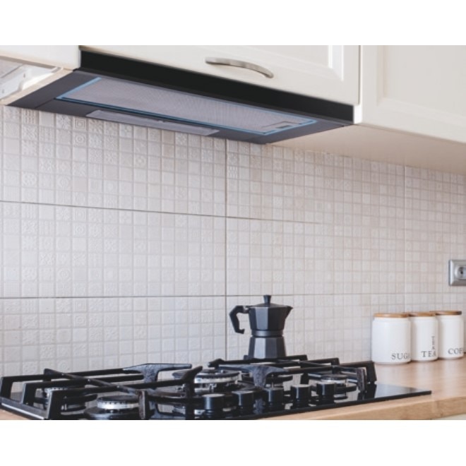 Set aragaz mixt Studio Casa Lean Duetto 60/60 cm si hota telescopica incorporabila 60 cm, 2 cuptoare, Cuptor electric si Cuptor gaz, 4 arzatoare gaz, Ventilator, Aprindere electrica, Inox/ Sticla neagra