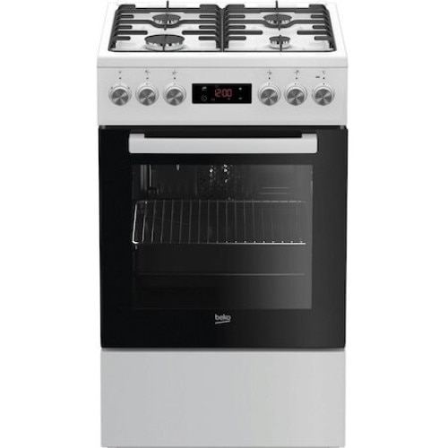 Aragaz mixt Beko FSE52320DWD, 4 zone de gatit, aprindere la buton, 55 l, Alb