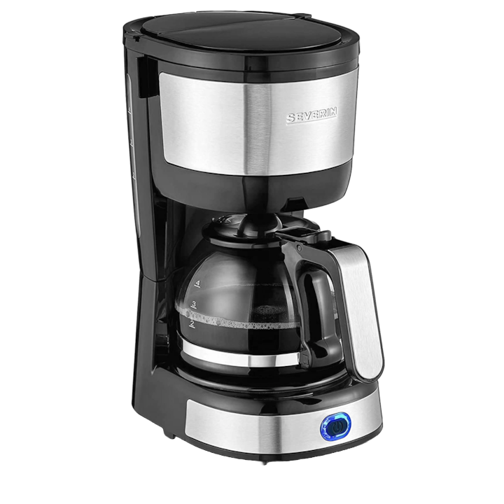 Cafetiera programabila Severin, capacitate 500 ml, carafa din sticla, filtru detasabil si lavabil, buton on/off, functie anti-picurare, usor de utilizat, negru