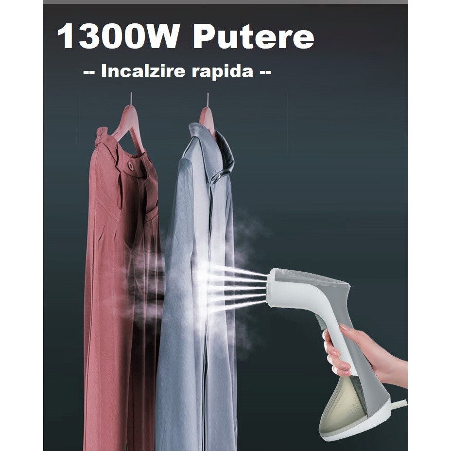Fier de calcat cu abur, orizontal/vertical, 25g/min, 1300W, portabil, rezervor 260 ml, alb