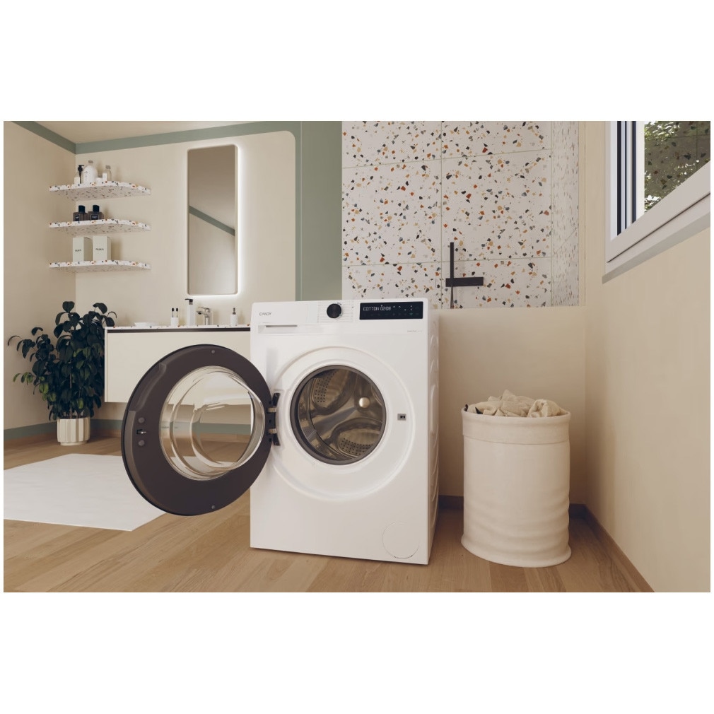Masina de spalat rufe Candy ProWash 500 BR 410B8-S, clasa A-20%, 10 kg, 1400 rpm, Motor Inverter, Steam, Touch display, Soft Drum, Dual Spray, Programe rapide de spalare, Wifi, alba